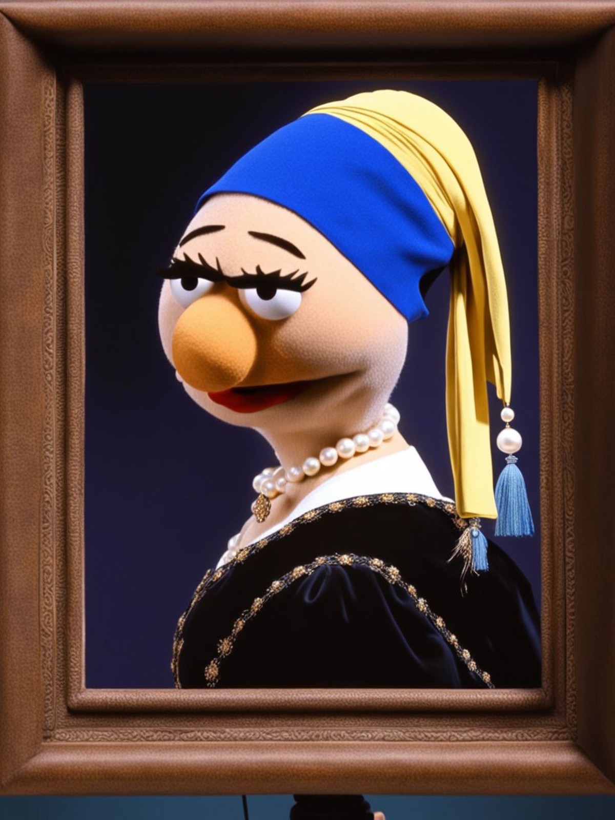 The girl with a pearl earring  by vermeer on the MuppetShow  <lora:SDXL-MuppetShow-Lora-step00002500:0.8>